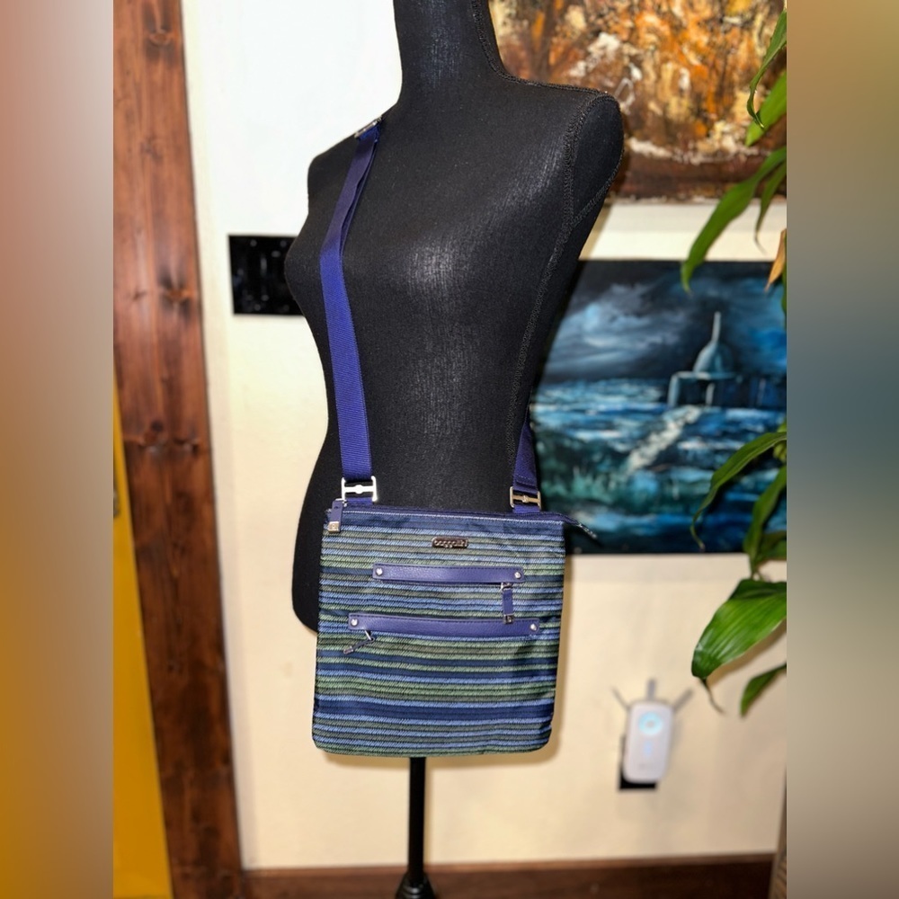 NWOT Baggallini Crossbody Bag Pacific Stripe Blue Medium 10 x 11 Purse